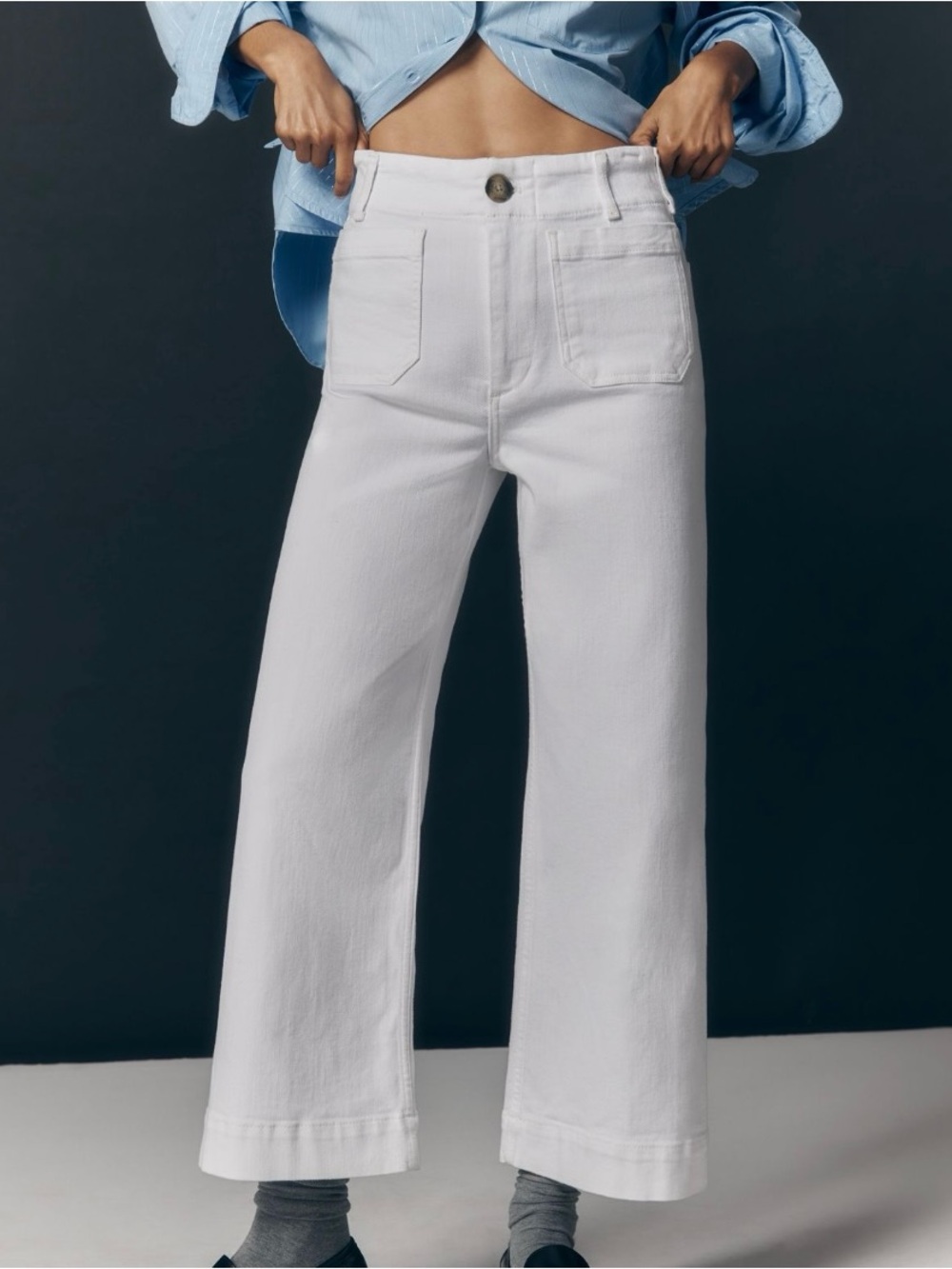 Anthropologie Maeve Colette High-Rise Wide-Leg White Jeans for Women